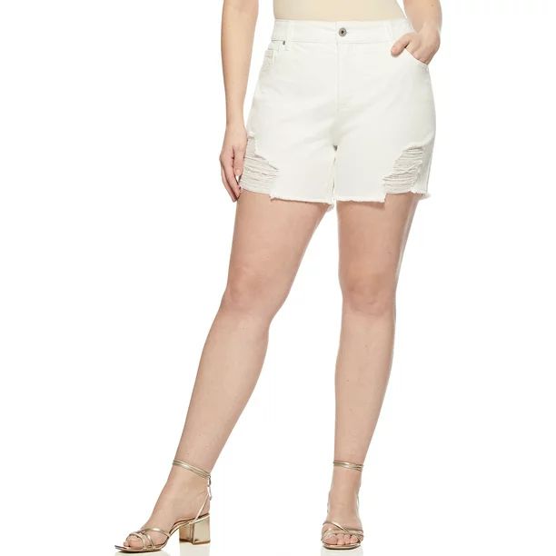 Sofia Jeans by Sofia Vergara Plus Size Lila Mid-Rise Destructed Hem Shorts | Walmart (US)