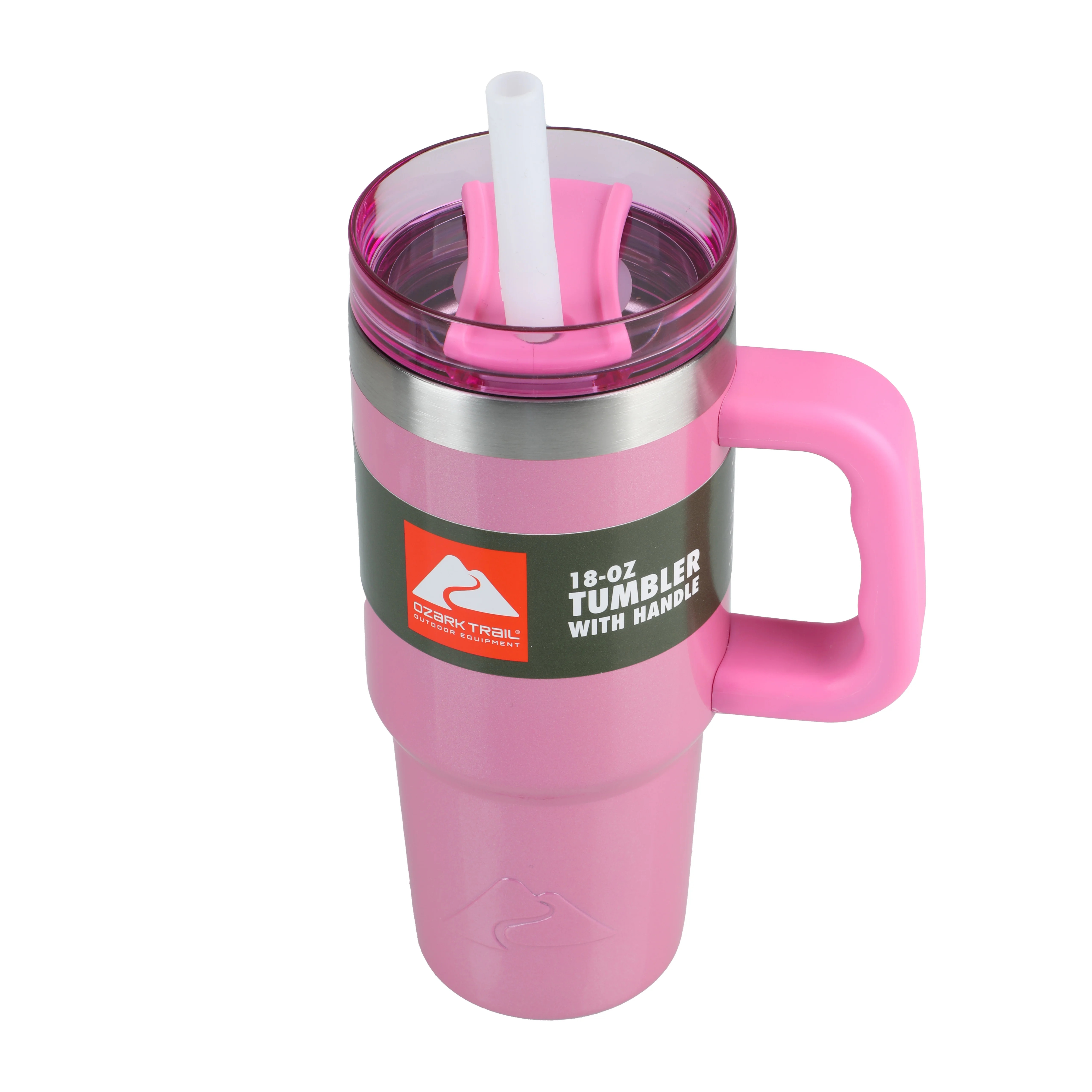 Ozark Trail 18 oz Vacuum-Insulated Stainless-Steel Tumbler with Handle, Pink Shimmer | Walmart (US)