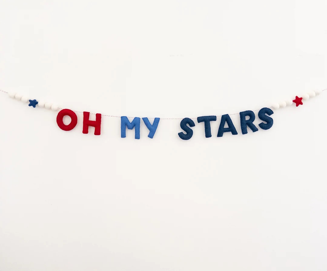 Oh My Stars Felt Ball Garland, Oh My Stars Banner, Fourth of July Garland, Fourth of July Decorat... | Etsy (US)