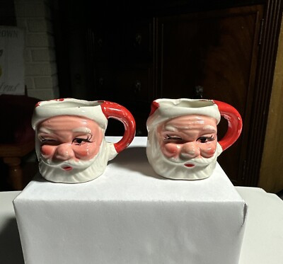 2 Mini WINKING SANTA CLAUS HEAD Mugs Vintage CHRISTMAS Shot Glasses JAPAN  | eBay | eBay US
