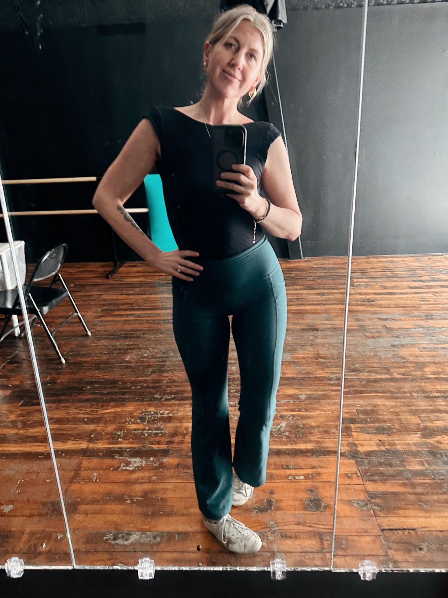 Studio faves this week-
Beyond flares, Free People Scoop back tank and my incredibly worn out GG’s. They came distressed but they are so bad  now- I can’t give them up tho- so comfy!!

#LTKfitness #LTKstyletip