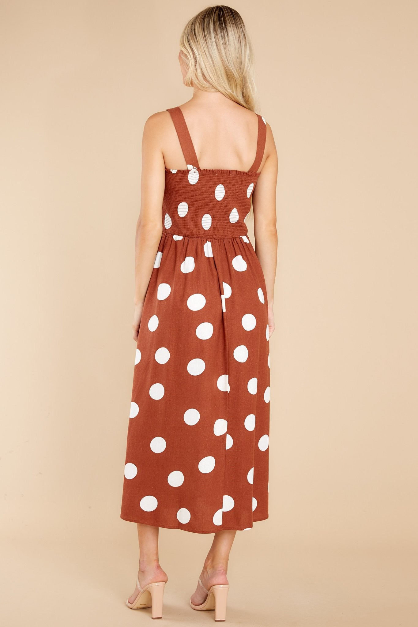 Steal The Spotlight Brown Polka Dot Dress | Red Dress 