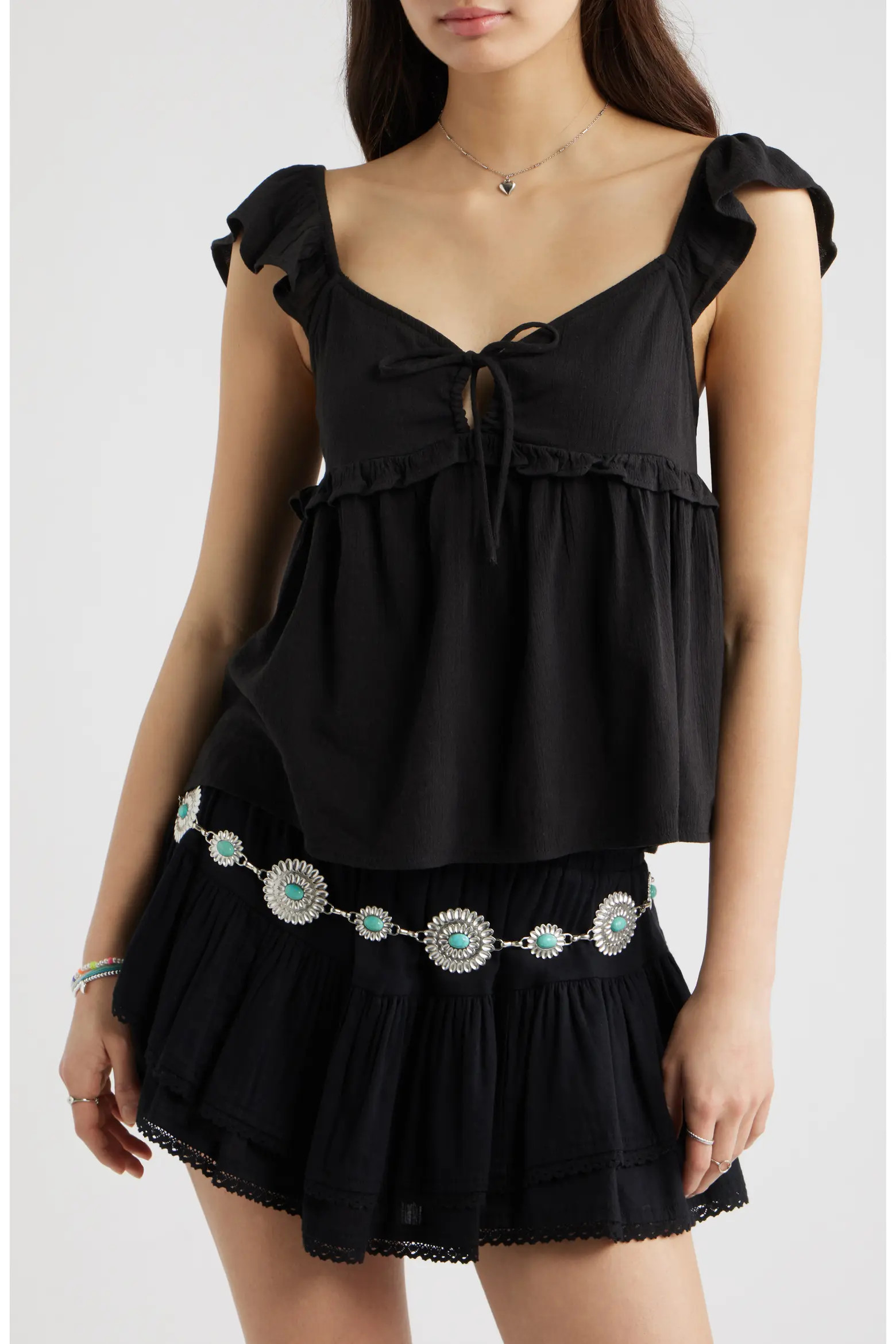 Tie Front Flutter Sleeve Babydoll Top (Women) | Nordstrom | Nordstrom
