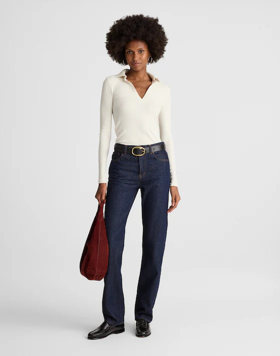 Sparkle Long-Sleeve Polo Top | Madewell