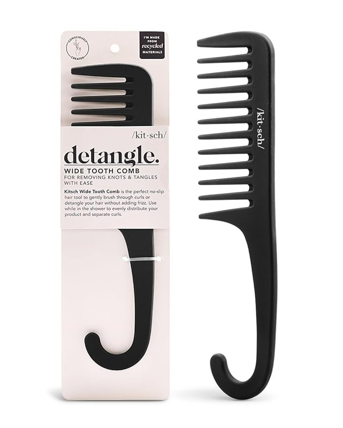 Kitsch Wide Tooth Detangler Comb - Curved Handle for Curly, Wet & Thick Hair, Black Shower Comb f... | Amazon (US)