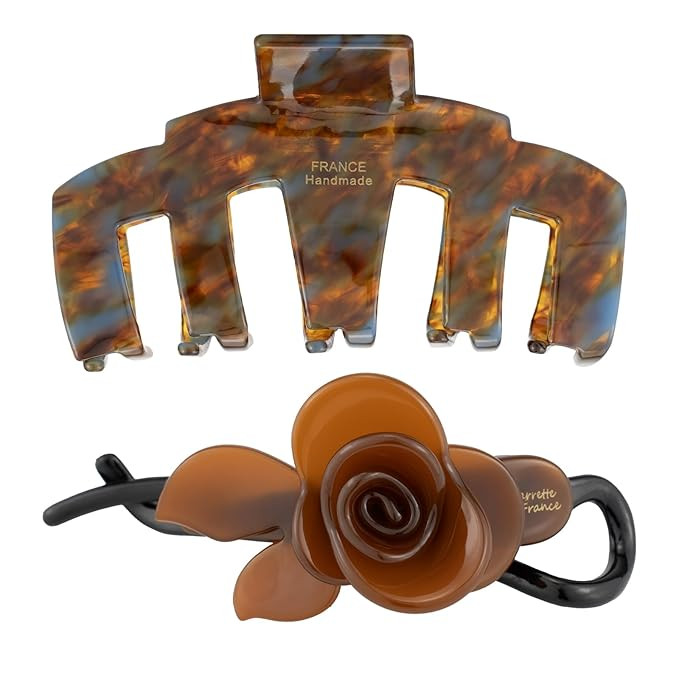 2 Pack French Handmade Tortoise Shell Acetate Claw Clip & Rose Hair Clip Set, Luxury Style Large ... | Amazon (US)