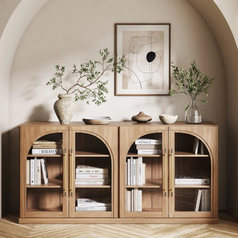 65" Arched Sideboard with Glass Door and Adjustable Shelves, Camel | Wayfair North America