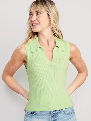 Sleeveless Rib-Knit Cropped Polo for Women | Old Navy (US)