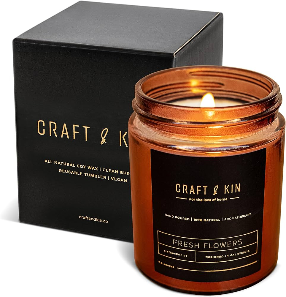 Premium Fresh Flowers Scented Candles for Men & Women | Masculine Candle, Crackle Candle, Wood Wi... | Amazon (US)