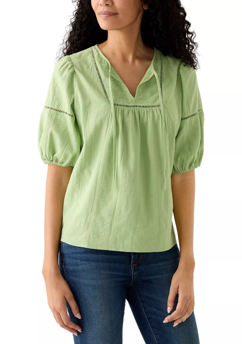 Women's 3/4 Sleeve Embellished Peasant Blouse | Belk