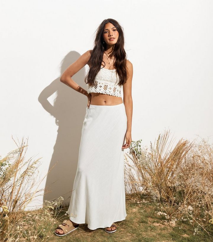 White Bias Cut Midi Skirt | New Look | New Look (UK)