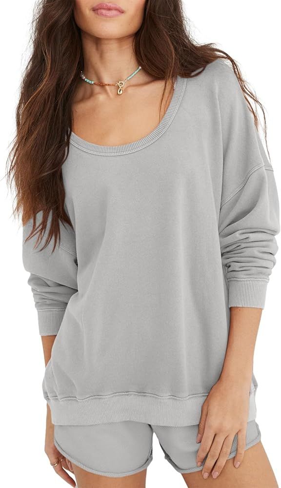 Tankaneo Womens 2 Piece Pajama Sets Long Sleeve Sweatshirts and Shorts Matching Lounge Set | Amazon (US)
