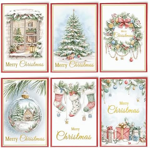 24 Christmas Cards Assortment, Festive Gold Foil Glitter Watercolor Bulk Xmas Cards with Envelope... | Amazon (US)