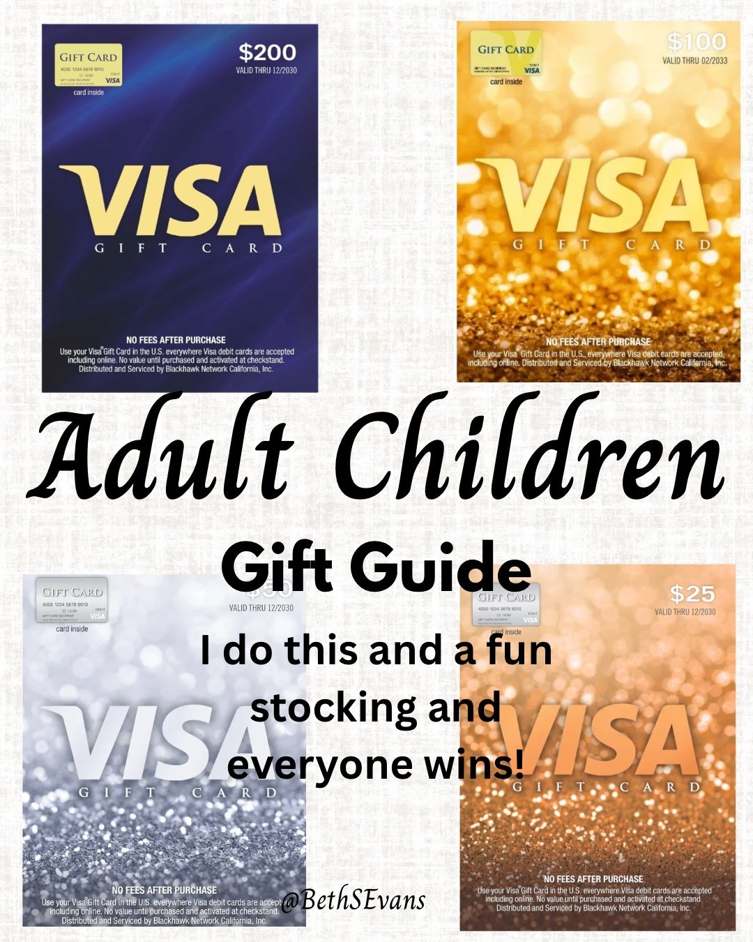 Choose your amount and make it a very Merry Christmas for you and your adult kids! We enjoy looking for fun, small, and inexpensive items for their stockings. Also, these can be wrapped up with a small gift if you really love to watch them unwrap presents!



#LTKHoliday #LTKSeasonal #LTKGiftGuide