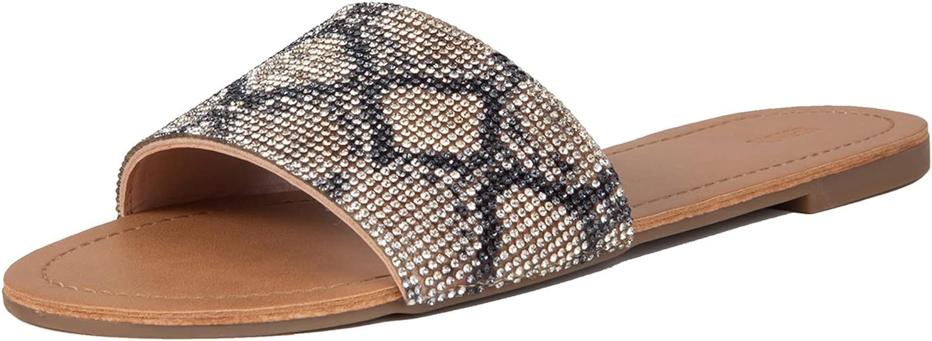 REDTOP Women's Slip on Sandals Slide Glitter Bling Casual Sandal Flat Open Toe Sparkle Slides | Amazon (US)