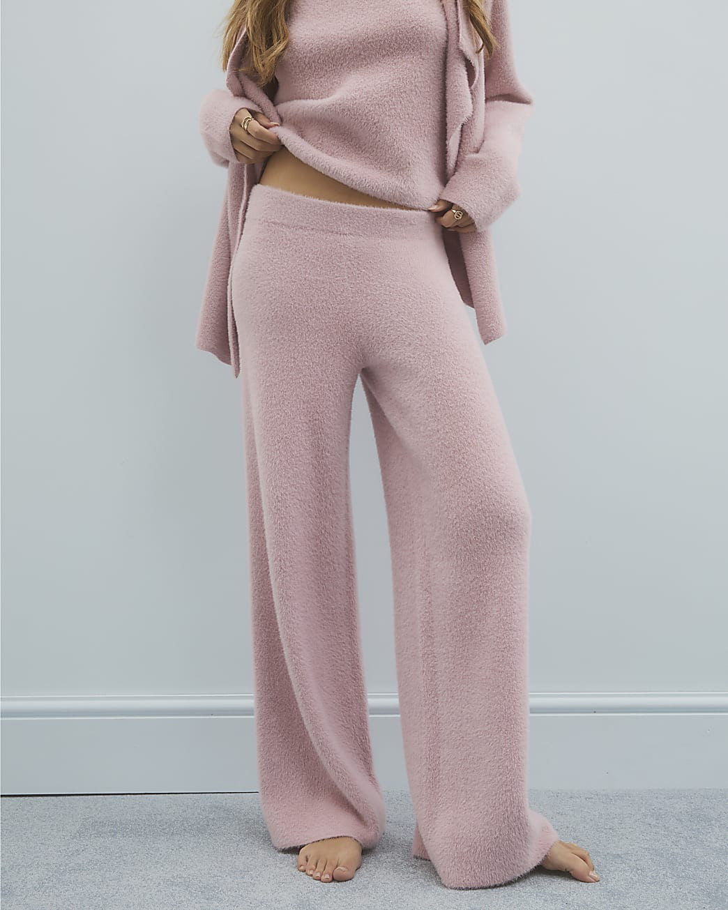 Pink Knitted Wide Leg Lounge Trousers | River Island UK & IE