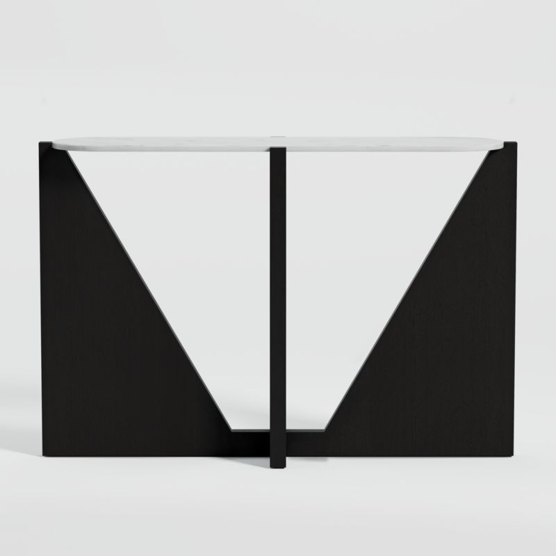 Miro White Marble Console Table with Black Ebonized White Oak Wood Base | Crate & Barrel | Crate & Barrel