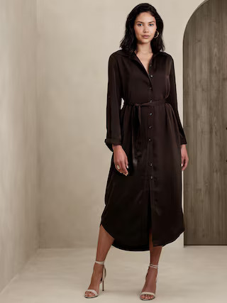 Silky Crepe Maxi Shirtdress | Banana Republic Factory