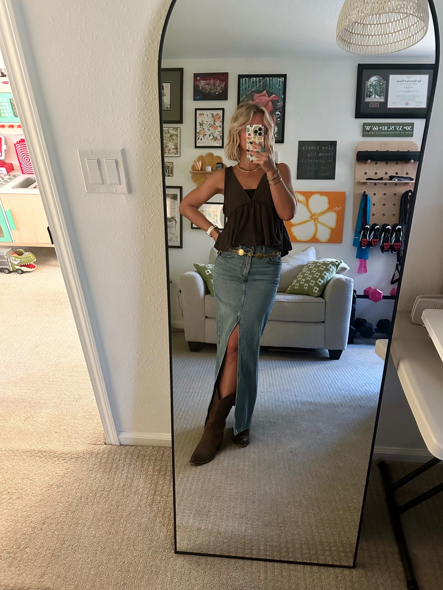 Giddyup! Cowboy boots with jean skirt summer concert work outfit 

#LTKWorkwear #LTKFindsUnder100 #LTKShoeCrush