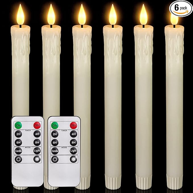 5plots Drip Wax Look Flameless Flickering Taper Candles with 2 Remotes and Timer, Realistic Batte... | Amazon (US)
