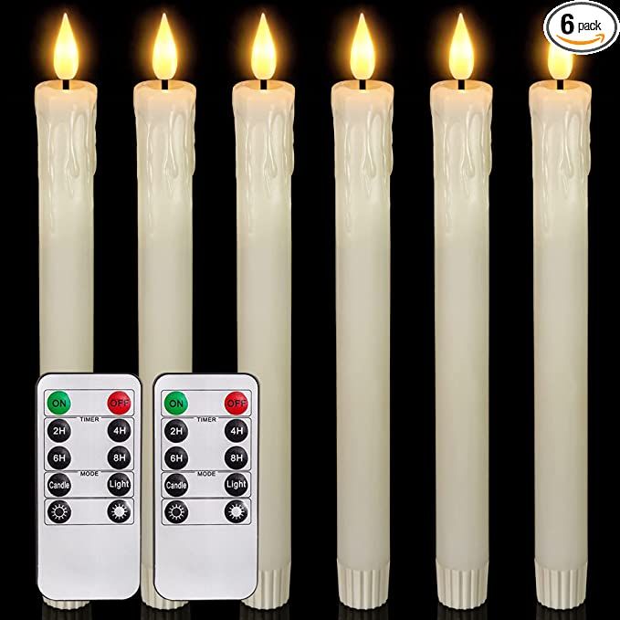 5plots Drip Wax Look Flameless Flickering Taper Candles with 2 Remotes and Timer，Relastic Batte... | Amazon (US)