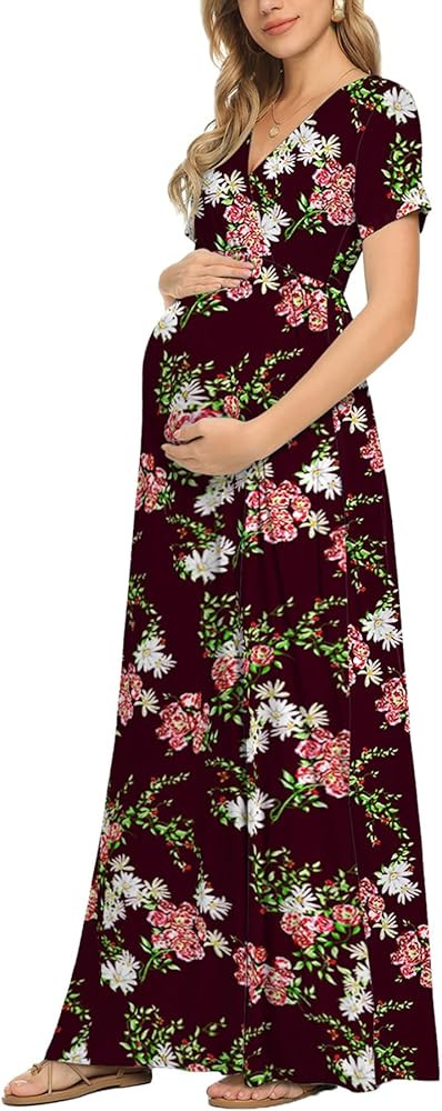 Xpenyo Maternity Maxi Dress Women Casual Wrap Long Baby Shower Pregnancy Dresses | Amazon (US)