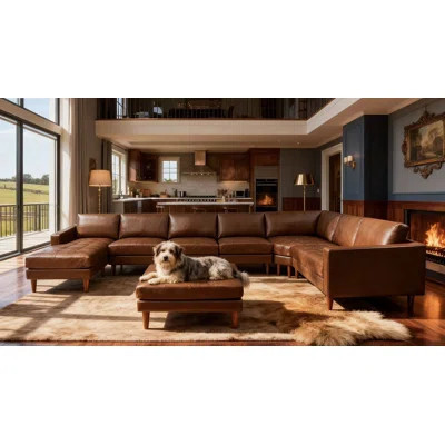 Allysson 174" Wide Leather Match Right Hand Facing Modular Corner Sectional with Ottoman | Wayfair North America