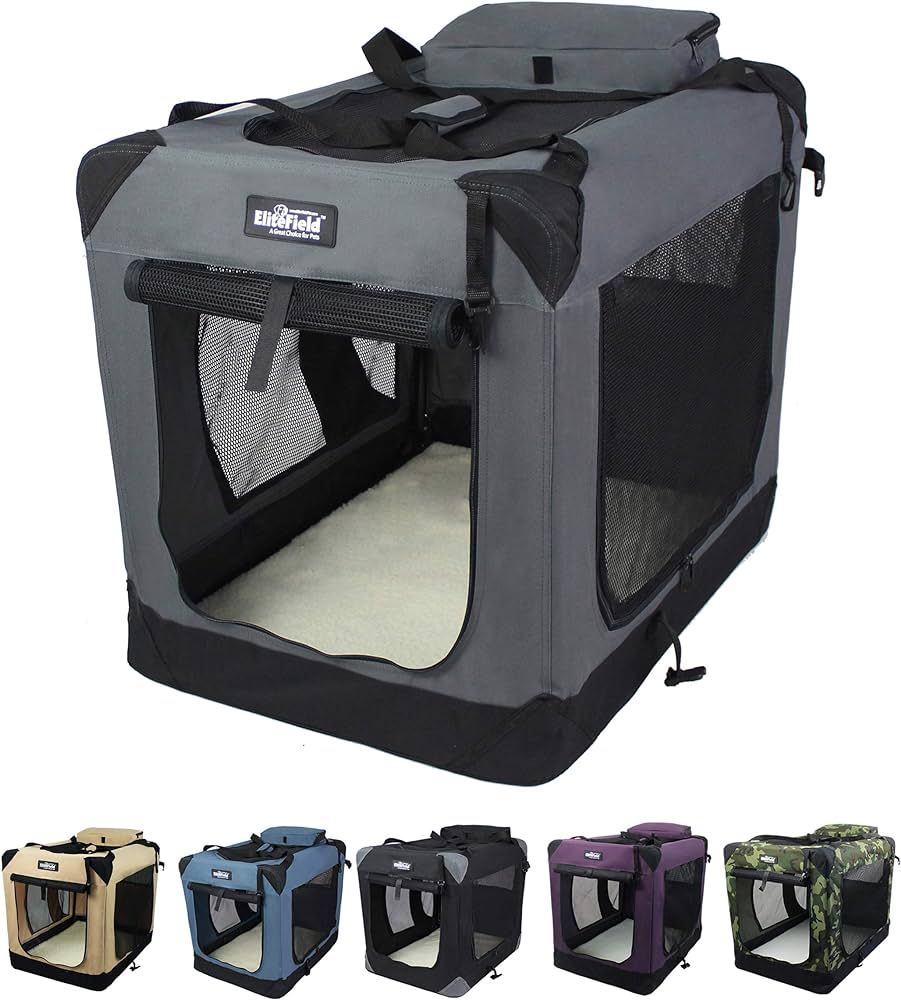 EliteField 3-Door Folding Soft Dog Crate with Carrying Bag and Fleece Bed (2 Year Warranty), Indo... | Amazon (US)