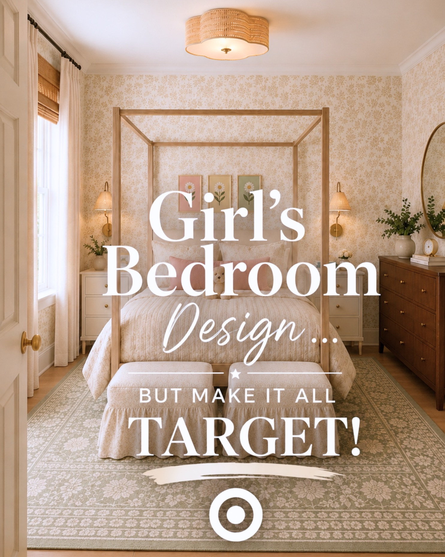 A dreamy girls’ bedroom… but make it all Target 🤍✨

From the canopy bed to the floral wallpaper, scalloped flush mount, vintage-inspired rug, and sweet skirted ottomans, every detail in this room feels custom without the custom price tag.

Saving this one for future projects 😍🌿

#LTKHome #LTKFinds #LTKStyleTip #TargetHome #TargetStyle #TargetFinds #TargetDecor #GirlsBedroom #GirlsRoomDecor #KidsRoomDecor #BedroomDesign #BedroomInspo #InteriorDesign #HomeDecor #TraditionalHome #ModernClassic #CottageStyle #VintageInspired #NeutralDecor #HomeInspiration #DesignInspo #HouseBeautiful #MyTargetStyle #TargetLovers #DesignerLookForLess #BudgetFriendlyDecor #RoomReveal #BedroomGoals #PorcheAndCo #ThePorchePlace

#LTKHome #LTKKids #LTKmomlife