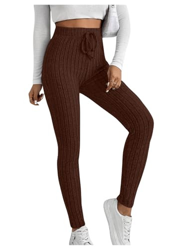 Floerns Women's High Waist Split Slit Hem Stretchy Rib Knit Leggings Pants | Amazon (US)
