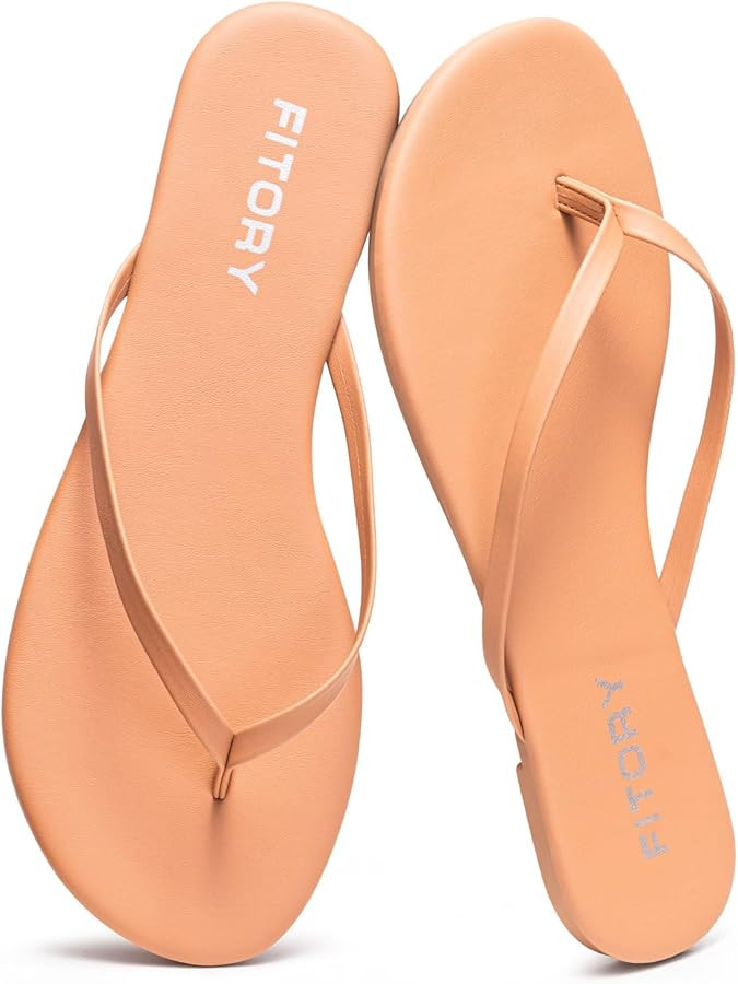 FITORY Women’s Flip Flops, Fashion Casual Thong Walking Slide with Vegan Leather, Comfortable S... | Amazon (US)