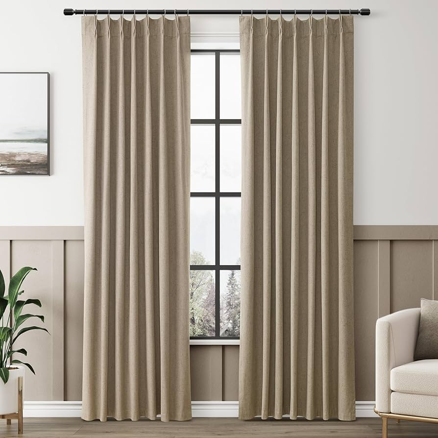 Khaki Blackout Curtains 84 Inch Long for Bedroom Neutral Modern Farmhouse Pinch Pleated Linen Ble... | Amazon (US)