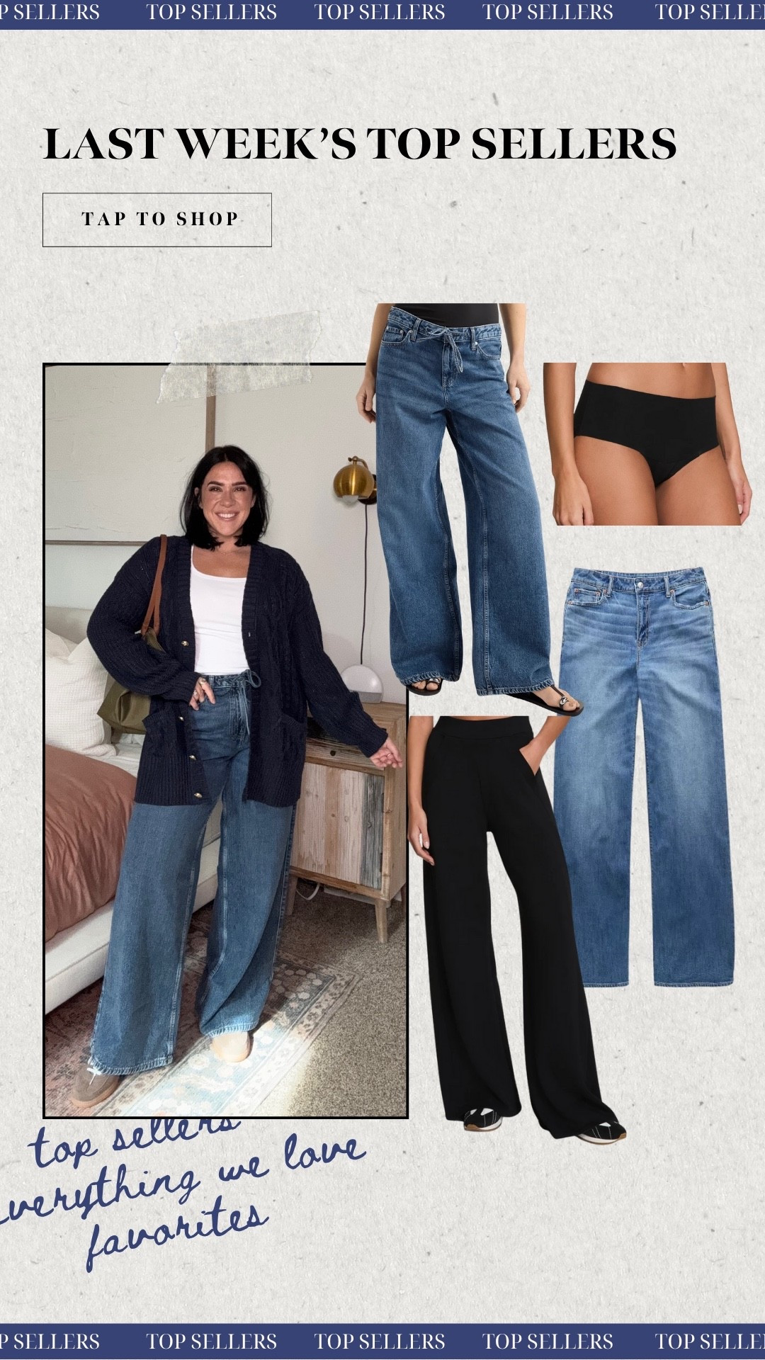 Last weeks top sellers! Everything you loved this week, the best Walmart tie jeans, American Eagle dreamy drape jeans, the best Spanx underwear, and the best selling Spanx buttery smooth track pants! 

Jeans size 10/30
Pants & undies size L

#LTKStyleTip #LTKSeasonal #LTKFindsUnder100