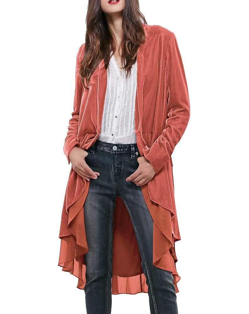 R.Vivimos Womens Ruffled Asymmetric Long Velvet Blazers Coat Casual Jackets | Amazon (US)