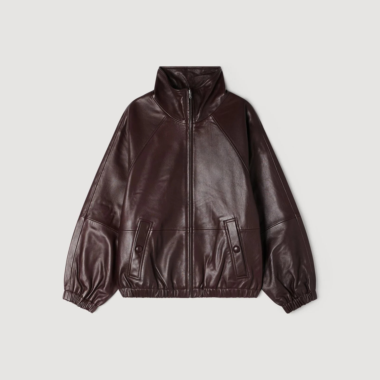Oversized zip-up leather jacket | Sandro US | Sandro-Paris US