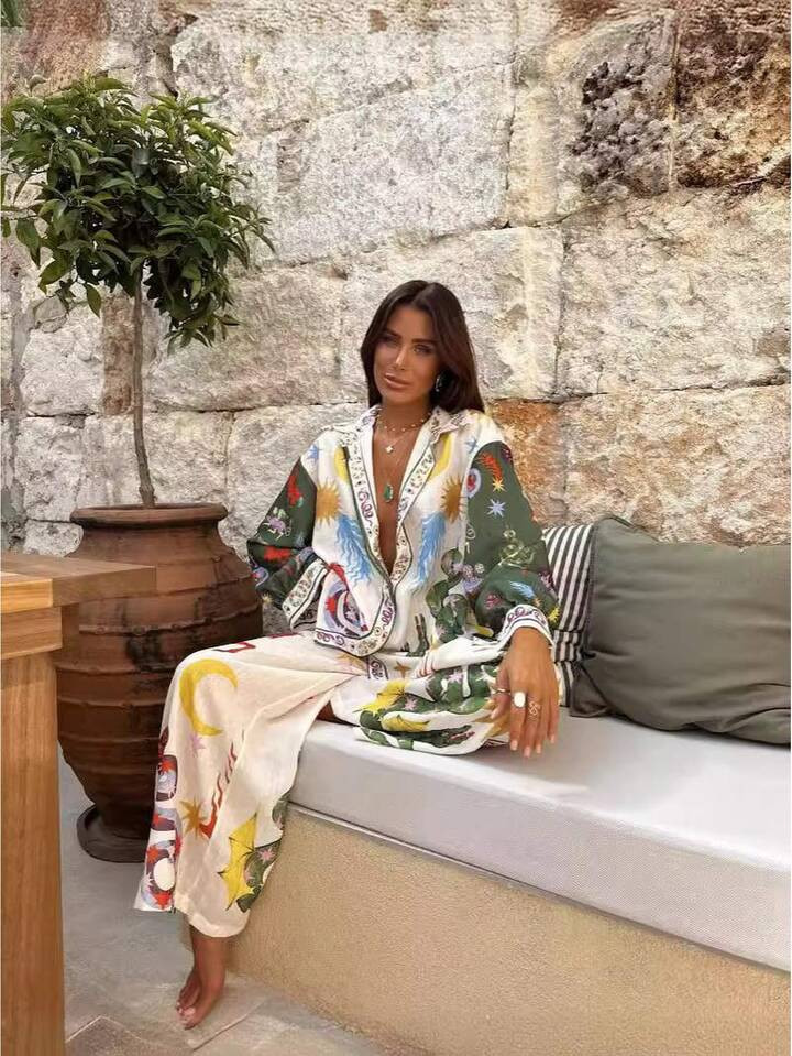 Printed Linen Blend Set | SHEIN