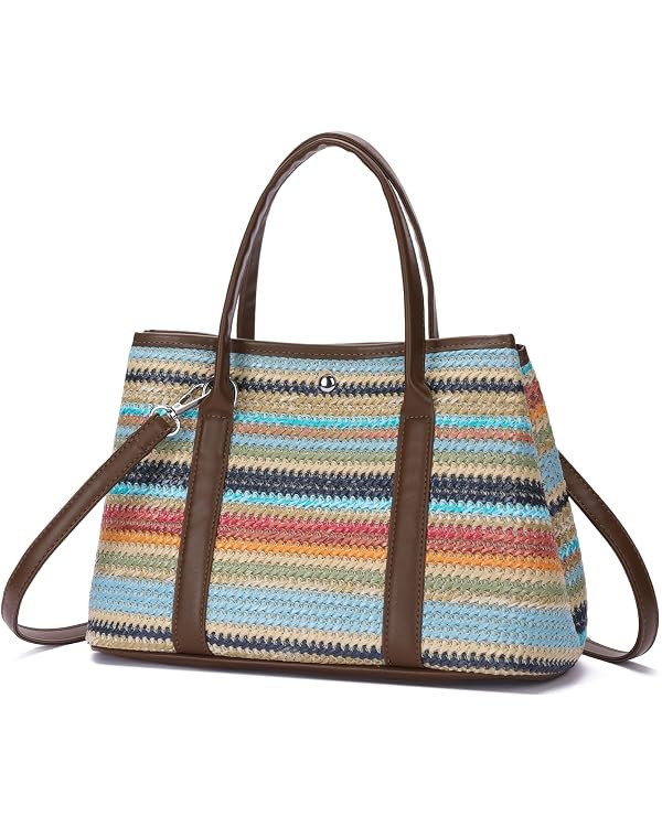 Straw Beach Tote Bag for Women Summer Woven Handbag Crossbody Shoulder Purse with Adjustable Stra... | Amazon (US)