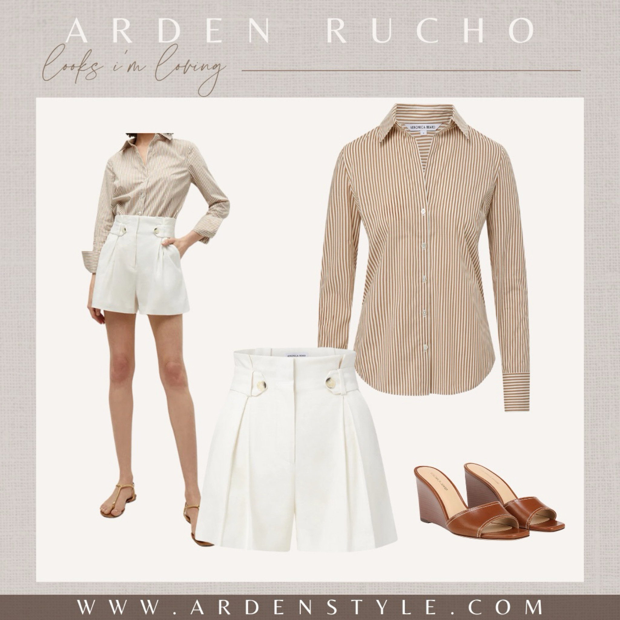This maybe one of my favorite looks from Veronica Beard. Such a good outfit for so many occasions from vacation, travel, resort wear, casual outfit. 

I love the high weight of these white trouser shorts and the button detail.

This stripped button down shirt could be worn with so many pieces you already have in your closet.

The sandals with the wedge really elevates the entire look.

#LTKSeasonal #LTKover40 #LTKstyletip