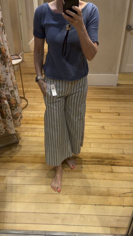 These striped flare pants or culottes are so cute! Love the fit and fabric. Perfect spring outfit for those of you who don’t like wearing shorts. I’m 5’3” and wearing a size 25

#LTKstyletip #LTKover40 #LTKVideo
