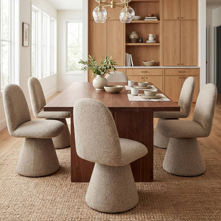 HNY Khaki Swivel Dining Chairs Set of 6, Mid Century Modern Linen Upholstered Kitchen Chairs with... | Amazon (US)