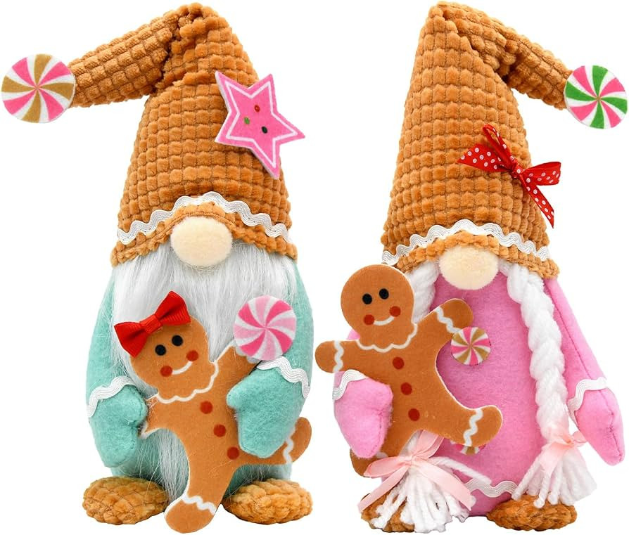 Gingerbread Gnome Pink Christmas Decorations- Pastel Gingerbread Plush for Home Kitchen Candyland... | Amazon (US)
