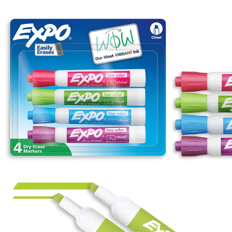 EXPO Dry Erase Markers, Chisel Tip, Assorted Tropical Colors, 4 Count | Walmart (US)