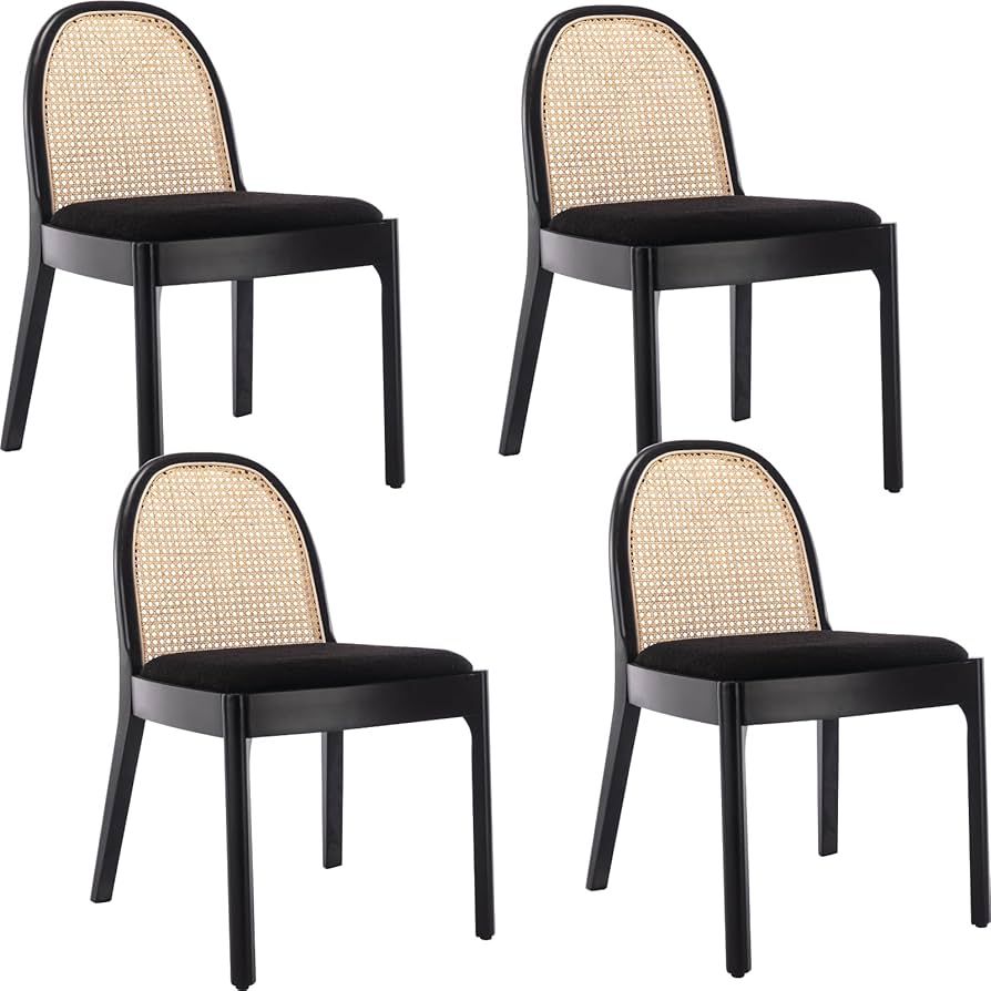 Ya-Home Mid Century Dining Chairs Set of 4, Accent Rattan Sherpa Fabric Side Chairs Kitchen Chair... | Amazon (US)