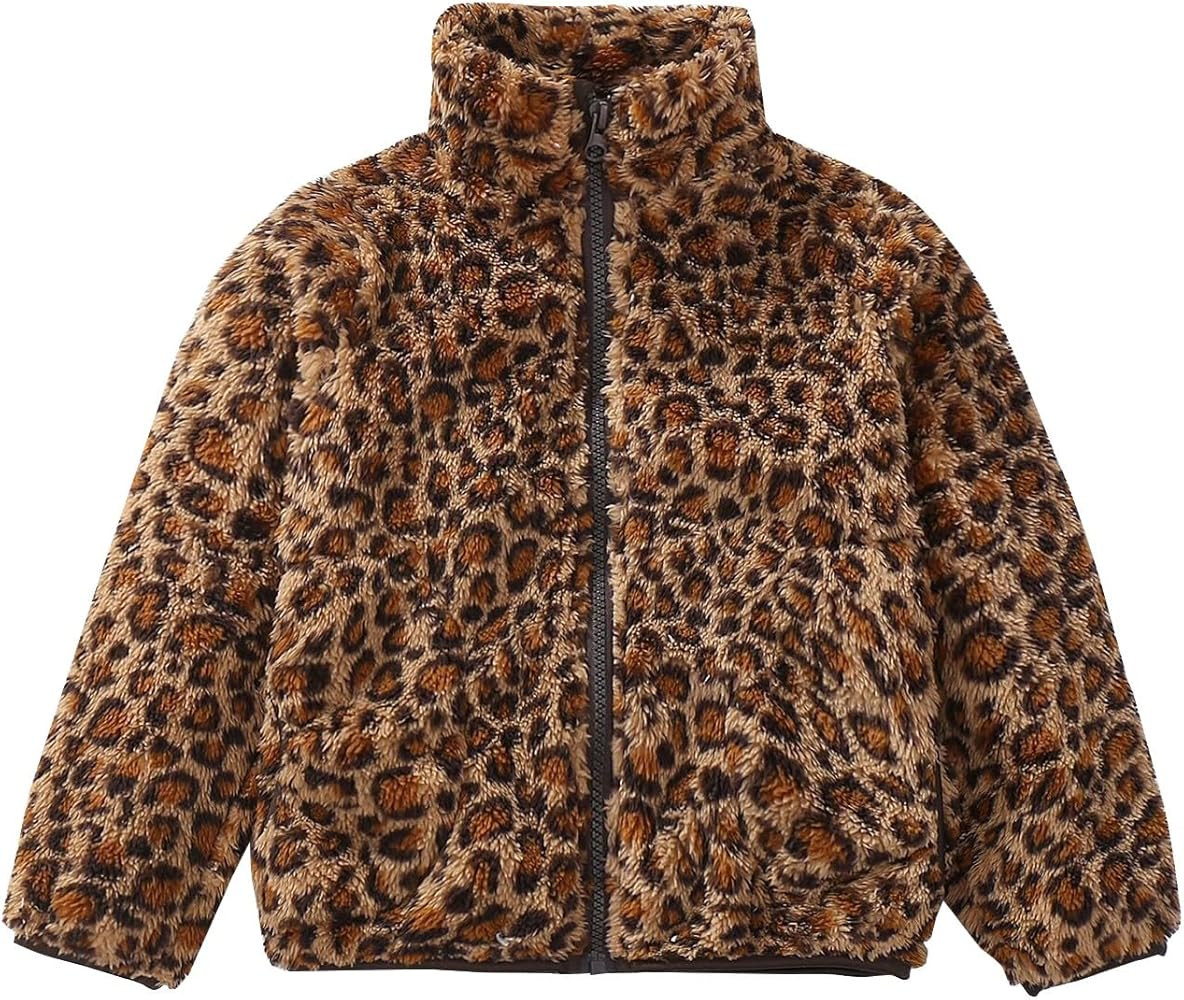 Boys Girls Sherpa Fleece Jacket Leopard Print Full Zip Fuzzy Furry Sweatshirts Kids Windproof Com... | Amazon (US)