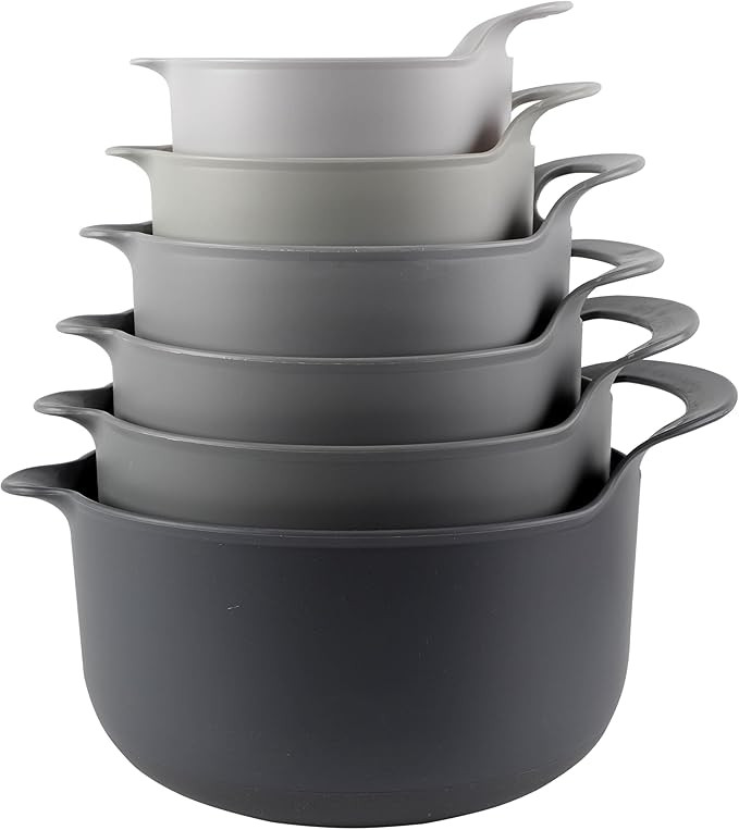 COOK WITH COLOR Nesting Plastic Mixing Bowl Set with Pour Spouts and Handles, Gray, 6 Piece Non-S... | Amazon (US)