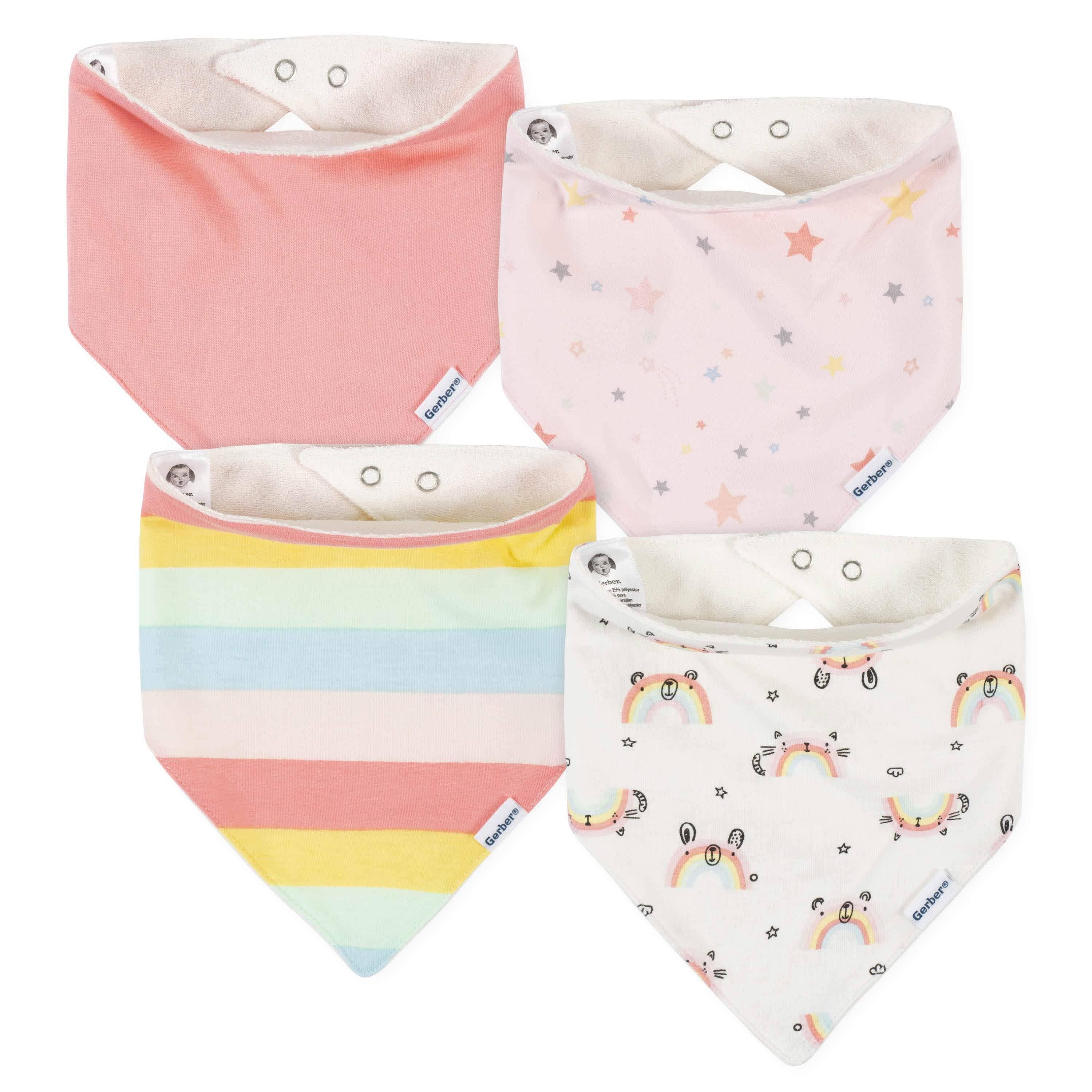 4-Pack Baby Girls Rainbow Bandana Bibs | Gerber Childrenswear