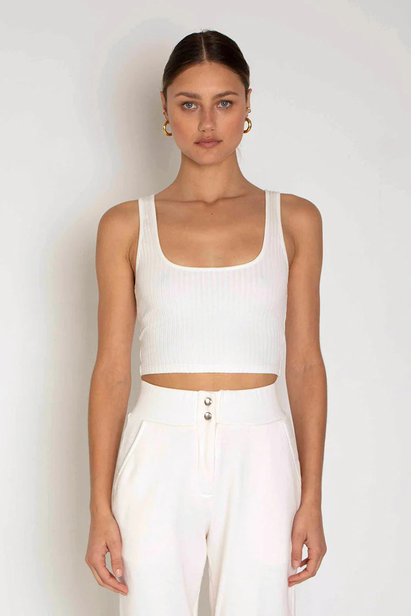 Primary Rib Square Neck Tank Light Shell | Blue & Cream