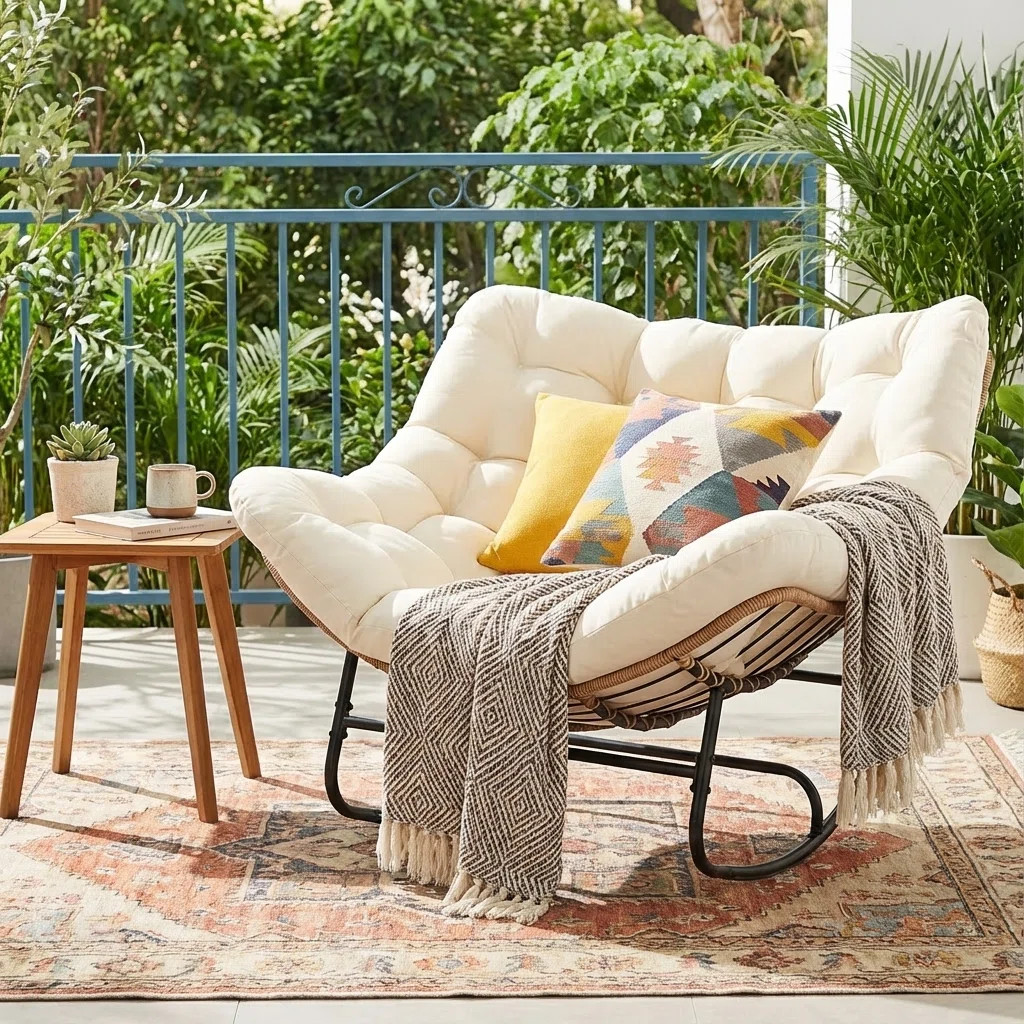 Oversized Outdoor Rocking Papasan Chair with 6" Thick Cushion | Wayfair North America