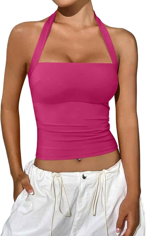 REORIA Women's Halter Going Out Tops 2025 Summer Y2K Shirts Sleeveless Sexy Crop Tank Top Y2k Out... | Amazon (US)