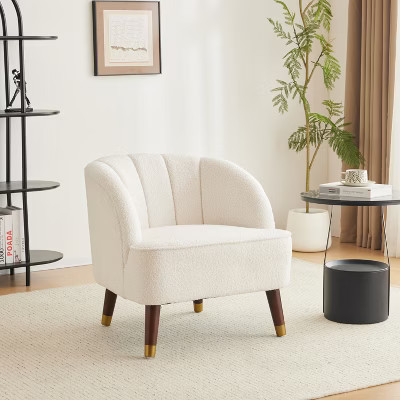 28"W Accent Chair, Modern Velvet Upholstered Barrel Chair Soft Chair with Wooden Legs, Beige - ModernLuxe | Target